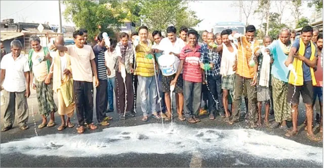 ଦୁଗ୍ଧଚାଷୀ ଅଭାବୀ ବିକ୍ରିର ଶିକାର: ରାସ୍ତାରେ କ୍ଷୀର ଢାଳି ପ୍ରତିବାଦ