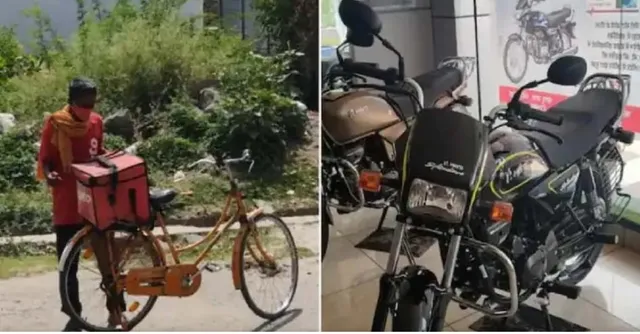 ସାଇକେଲରେ ଡେଲିଭରି କରୁଥିବା ବ୍ୟକ୍ତିଙ୍କ କାହାଣୀ ଭାଇରାଲ ହେବା ପରେ ଉପହାରରେ ମିଳିଲା ବାଇକ
