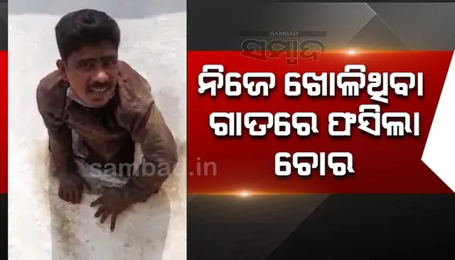 ମନ୍ଦିରରୁ ଅଳଙ୍କାର ଚୋରି କରି ବାହାରିବା ବେଳେ ଖୋଳିଥିବା ଗାତରେ ଫସିଲା ଚୋର