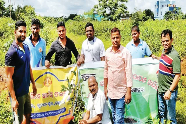 ‘ସମ୍ବାଦ-ସାହିତ୍ୟ ଘର’ ପକ୍ଷରୁ ବୃକ୍ଷରୋପଣ: ପଥରଗାଡ଼ିଆ ଖେଳ ପଡ଼ିଆରେ ଲାଗିଲା ୬ ଫୁଟିଆ ଗଛ
