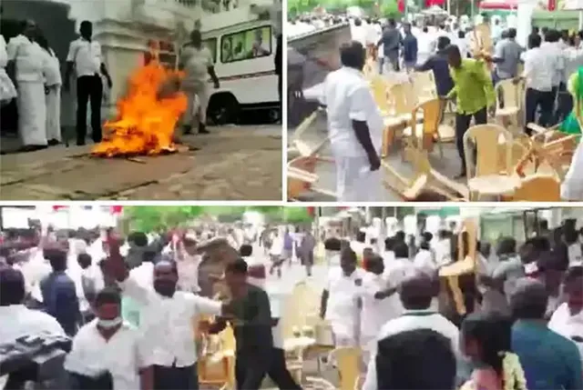 ଏଆଇଏଡିଏମ୍‌କେ ମୁଖ୍ୟାଳୟରେ ଦୁଇ ଗୋଷ୍ଠୀ ଗଣ୍ଡଗୋଳ: ଇପିଏସ୍ ହେଲେ ଅନ୍ତରୀଣ ସାଧାରଣ ସମ୍ପାଦକ