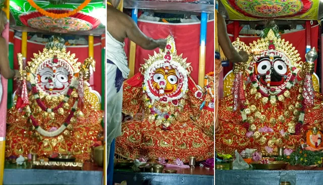 ଭୁବନେଶ୍ବର ଇସ୍କନ ମନ୍ଦିରରେ ମହାପ୍ରଭୁଙ୍କ ସୁନାବେଶ। (ଫଟୋ: ବିଭୂତି)