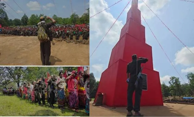 ନକ୍ସଲ ନିର୍ମାଣ କଲେ ୬୪ ଫୁଟ ଉଚ୍ଚ ସହିଦସ୍ତମ୍ଭ, ୧୨ ହଜାର ଗ୍ରାମବାସୀଙ୍କୁ ନେଇ ପାଳନ କଲେ ସହିଦ ଦିବସ