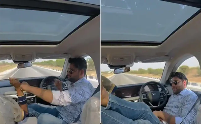 କାର ଷ୍ଟିଅରିଂ ଛାଡ଼ି ପାଖ‌ ସିଟରେ ଜଣେ ମହିଳାଙ୍କୁ ବସାଇ ରିଲ୍ସ ତିଆରି କରୁଛନ୍ତି ଯୁବକ