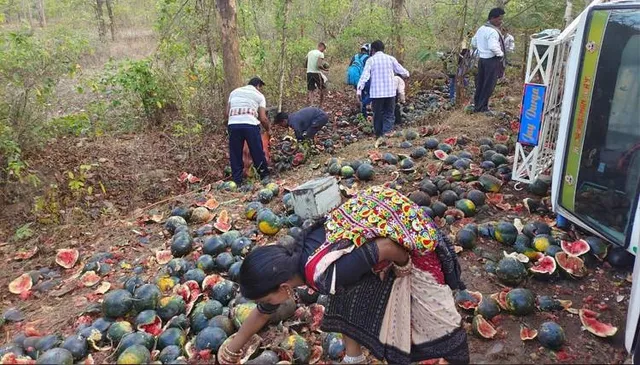 ପିକ୍‌ଅପ୍‌ ଭ୍ୟାନ୍‌ ଓଲଟିଲା: ଆହତଙ୍କୁ ଛାଡ଼ି ତରଭୁଜ ଗୋଟାଇଲେ