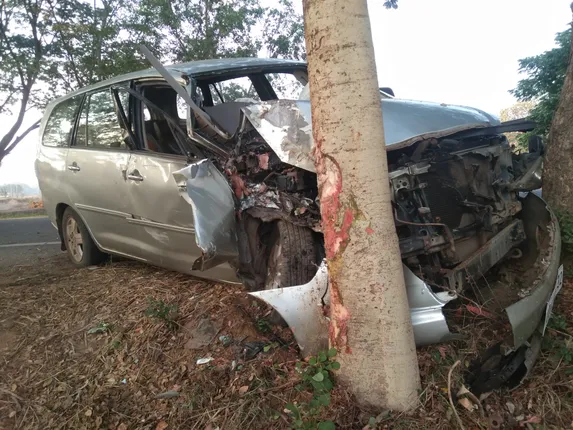 ଭାରସାମ୍ୟ ହରାଇ ଗଛରେ ପିଟିଲା କାର୍‌, ମହିଳା ଗୁରୁତର