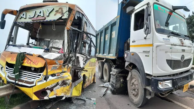 ହାଇୱାକୁ ପଛରୁ ଧକ୍କା ଦେଇ ଡିଭାଇଡର ଉପରକୁ ଚଢ଼ିଗଲା ଯାତ୍ରୀବାହୀ ବସ୍‌