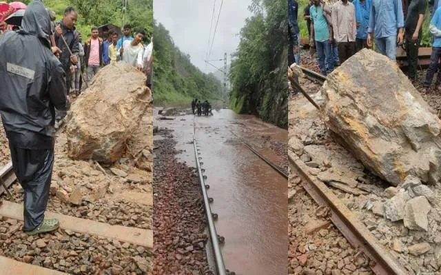 ରେଲଲାଇନ୍‌ ଉପରେ ମାଟିଅତଡ଼ା ଓ ବିରାଟ ପଥର ଖସିଲା; ପଥର ହଟିଲା, ରେଳ ଚଳାଚଳ ସ୍ବାଭାବିକ