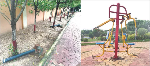 ଉଜୁଡ଼ିଲାଣି ଗାନ୍ଧୀ ପାର୍କ: ଭାଙ୍ଗିଗଲାଣି ବ୍ୟାୟାମ ଉପକରଣ