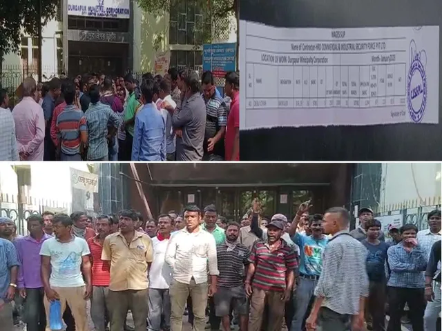  দুর্গাপুর নগর নিগমের সামনে বকেয়া মজুরির দাবিতে আন্দোলন