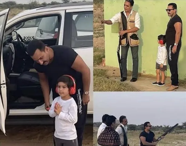 বাবার সঙ্গে রাইফেল চালাতে ব্যস্ত তৈমুর, অবাক নেটদুনিয়া!