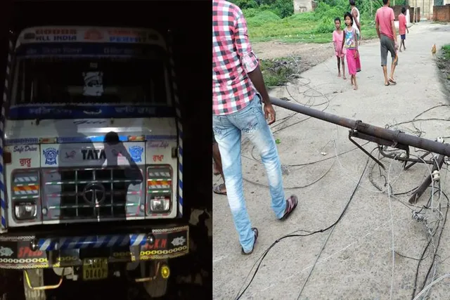 ট্রাকের ধাক্কায় ভাঙল বিদ্যুতের খুঁটি, বিক্ষোভ স্থানীয়দের