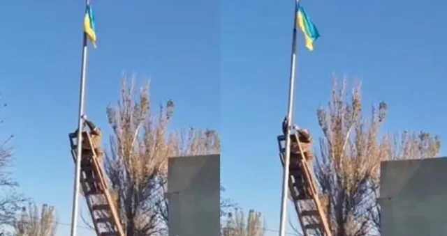 খেরসন থেকে রাশিয়া সেনা প্রত্যাহার করতেই জাতীয় পতাকা তুললেন ইউক্রেনীয়রা