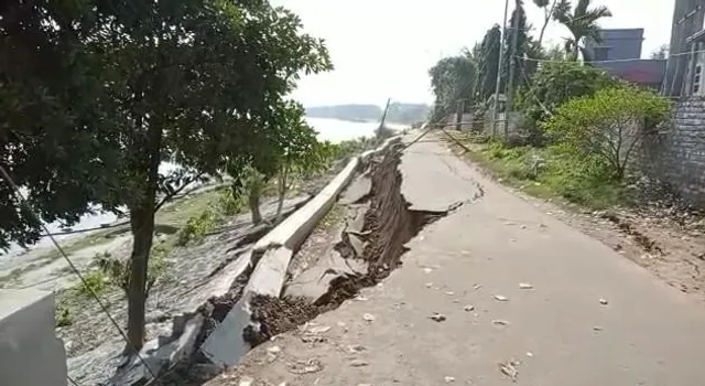 রূপনারায়ণ নদীর পাড়ে রাস্তায় বিশাল ফাটল