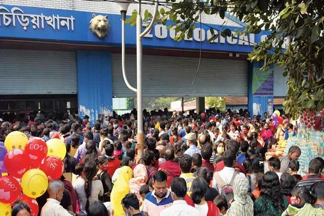 শীতে রেকর্ড ভাঙা ভিড় আলিপুর চিড়িয়াখানায়