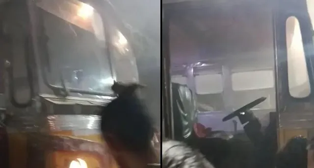 গার্ডেনরিচে যাত্রীবোঝাই চলন্ত মিনিবাসে আগুন, আতঙ্কে যাত্রীরা