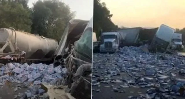 রাস্তায় ছড়ানো বিয়ারের অজস্র ক্যান, অবরুদ্ধ জাতীয় সড়ক