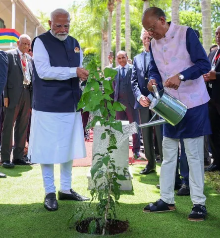 PM Modi Pays Tribute to Mauritius Leaders, Plants Tree in Their Honor