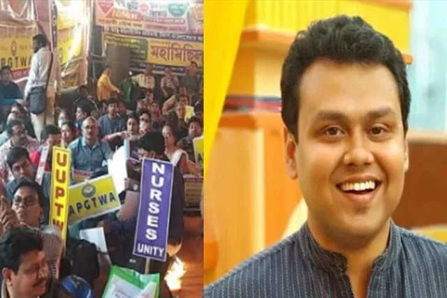 Congress spokesperson-lawyer Kaustav Bagchi met the DA agitators on Sunday in Dharmatala