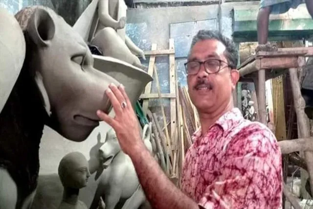 Nabakumar Pal is making this year's idol for Gouriberia Sarbojanin Durgotsab's
