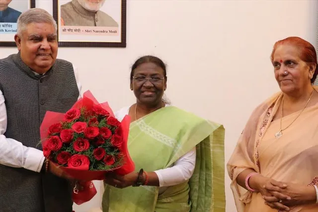 Vice Presidential candidate Jagdeep Dhankar greets new President