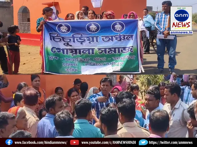 Locals protest against the movement of sand trucks
