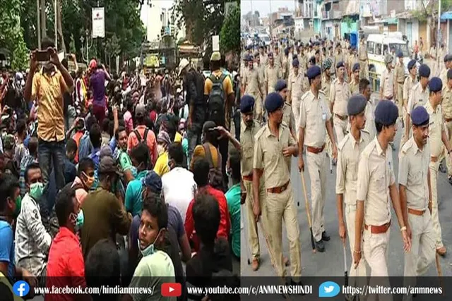 नौकरी की मांग को लेकर सैकड़ों लोग भवानी भवन के बाहर प्रदर्शन