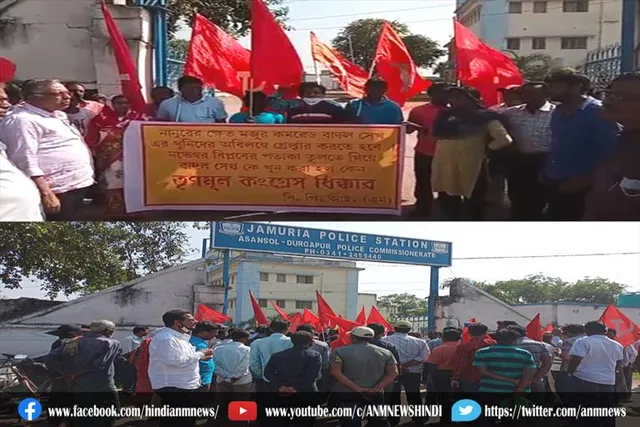 माकपा नेता की हत्या के विरोध में माकपा नेताओं द्वारा धरना प्रदर्शन