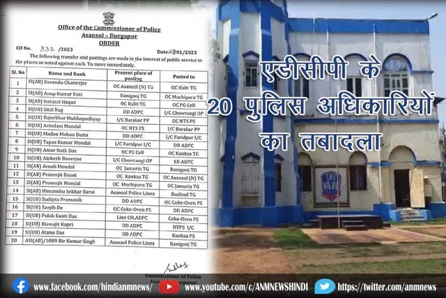 एडीपीसी के 20 पुलिस अधिकारियों का तबादला