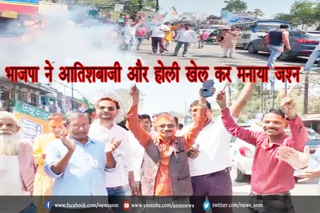 भाजपा ने आतिशबाजी और होली खेल कर मनाया जश्न