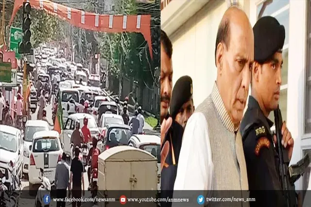 लंबे जाम में फंसी रक्षा मंत्री राजनाथ सिंह की फ्लीट