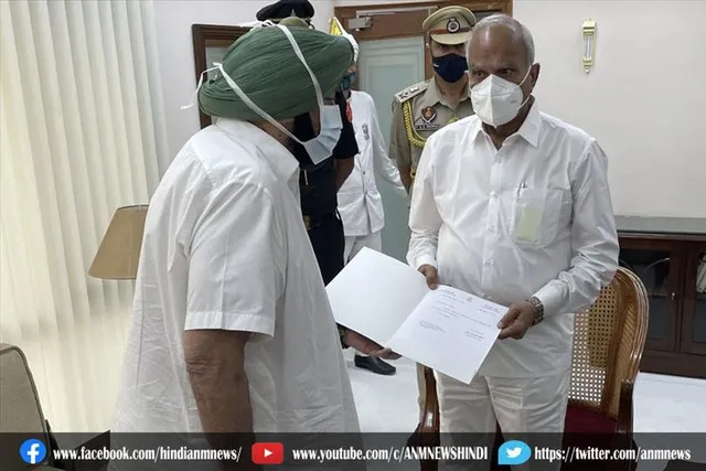 अमर‍िंंदर स‍िंंह ने राज्‍यपाल को सौंपा इस्‍तीफा