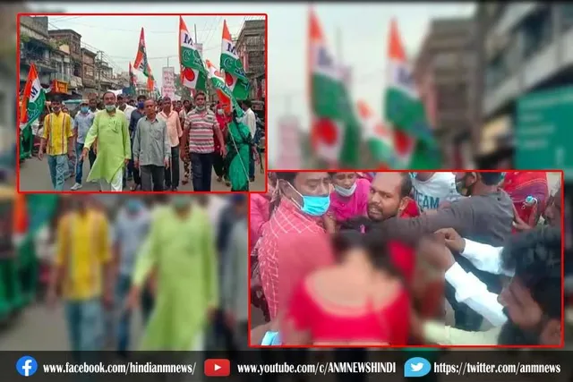 दिग्गज नेताओं के सामने आपस भीड़े तृणमूल कार्यकर्ता।