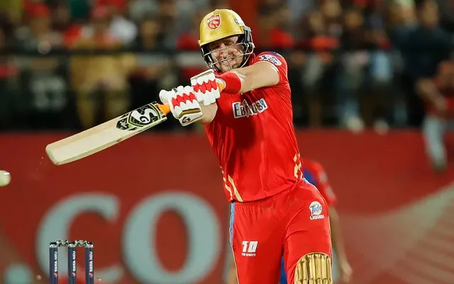 Liam Livingstone playing a shot against Delhi Capitals