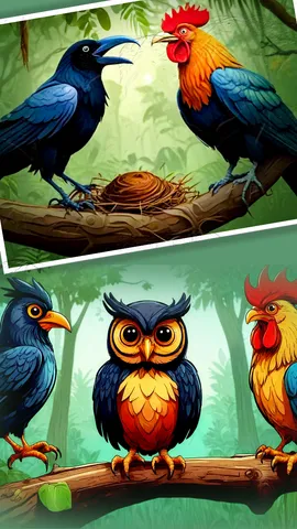Hindi Jungle Story The Rooster the Crow and the Wise Owl (1)