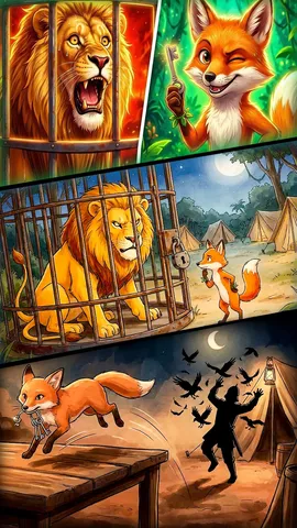 sher ke chatur saathi lion fox jungle kahani (1)