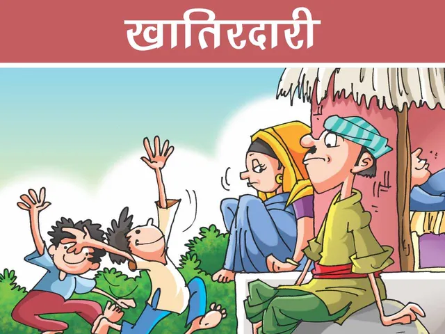 Farmer with his wife and kids cartoon image