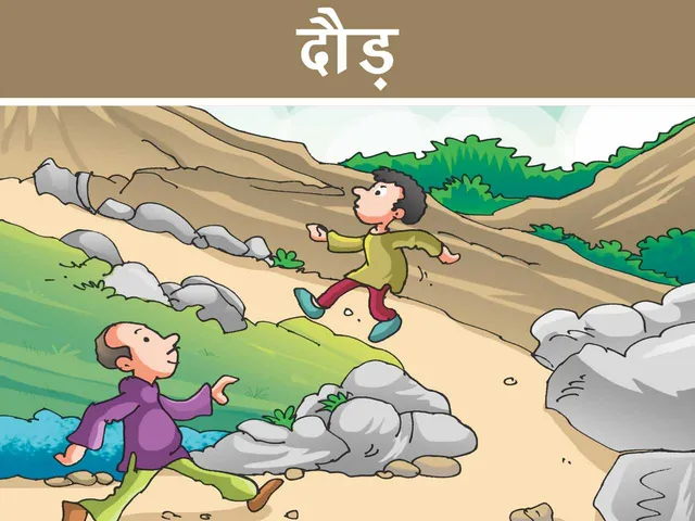 Man with his son on mountain cartoon image