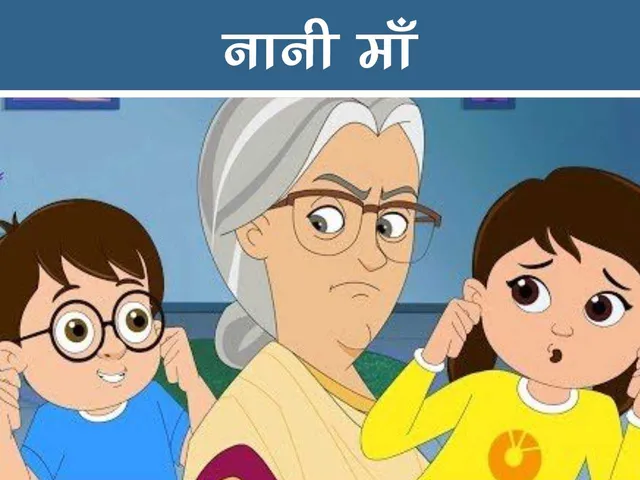 kids with their grandmother cartoon image