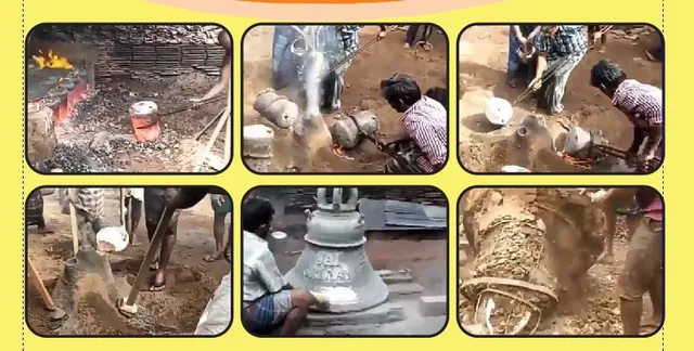 How are temple bells made for worship