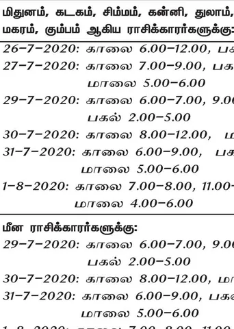 இந்த வாரத்தில் அனுகூலமான நாளும் நேரமும் 26-7-2020 முதல் 1-8-2020 வரை 	