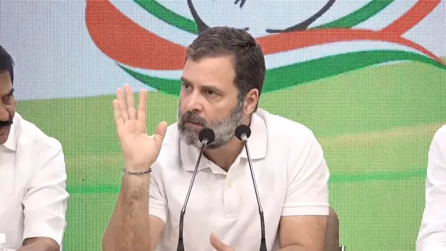 Rahul Gandhi addressing a press conference in New Delhi a day after his disqualification as a Lok Sabha member