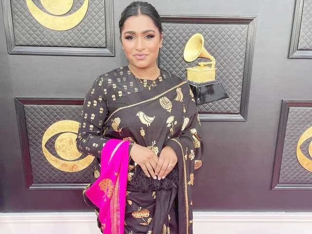 Maryanne J. George flaunts a House of Masaba drape at the Grammy Awards