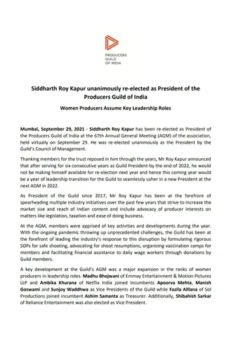 Siddharth Roy Kapur unanimously re-elected as President of the Producers Guild of India