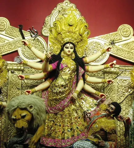 This Durga idol in Kolkata is decked with gold saree