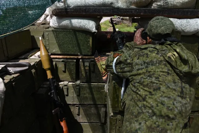 Russian troops observing Ukrainian army positions near Donetsk, Eastern Ukraine