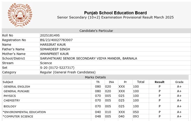 PSEB 12th Rank 1