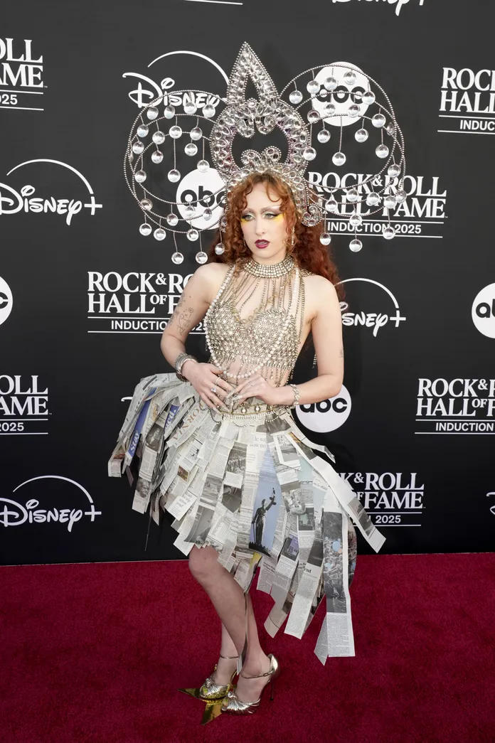 Chappell Roan honors Cyndi Lauper in newspaper skirt at Rock & Roll Hall of  Fame