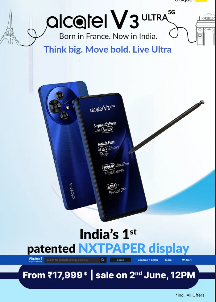 Alcatel brings NXTPAPER display to India with V3 smartphone series