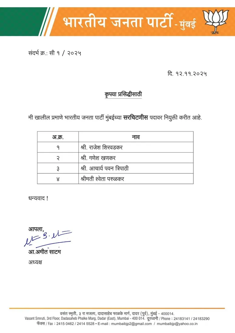 BJP mumbai appointments